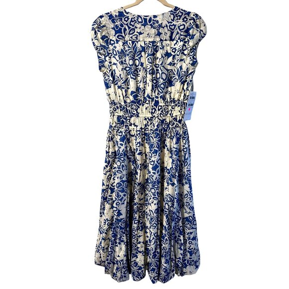 NWT Current Air Floral Maxi Dress Blue Cream Sleeveless Smocked Waist Dress XL - Picture 4 of 6